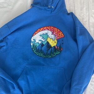 Port and Company Blue Sweater with Colorful Graphic